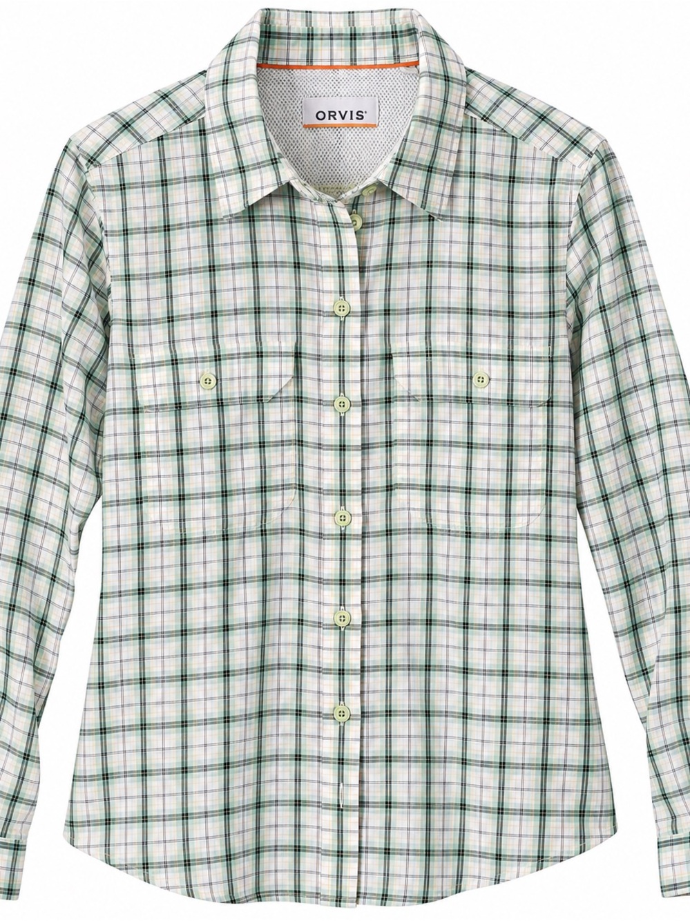 Orvis River Guide Women’s Plaid Long Sleeve Fishing Shirt Green Cream Vent UPF